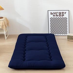 MAXYOYO Cot Japanese Floor Futon Mattress, Single Size Tatami Mat Sleeping Pad Foldable Roll Up Boys Girls Narrow Mattress Kids Lounger Pillow Bed (Navy)