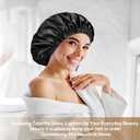 2 x Satin Bonnet Silk Bonnet for Sleeping Women and Men, Ajustable Hair Bonnet for Curly Hair with Double Layer Hair Bonnet,Black - Black,Medium