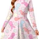 Easter Dress for Girl Bunny Rabbit Graphic T-Shirts Kids Girls Long Sleeve A Line Dresses 5-12 Years (Pink)