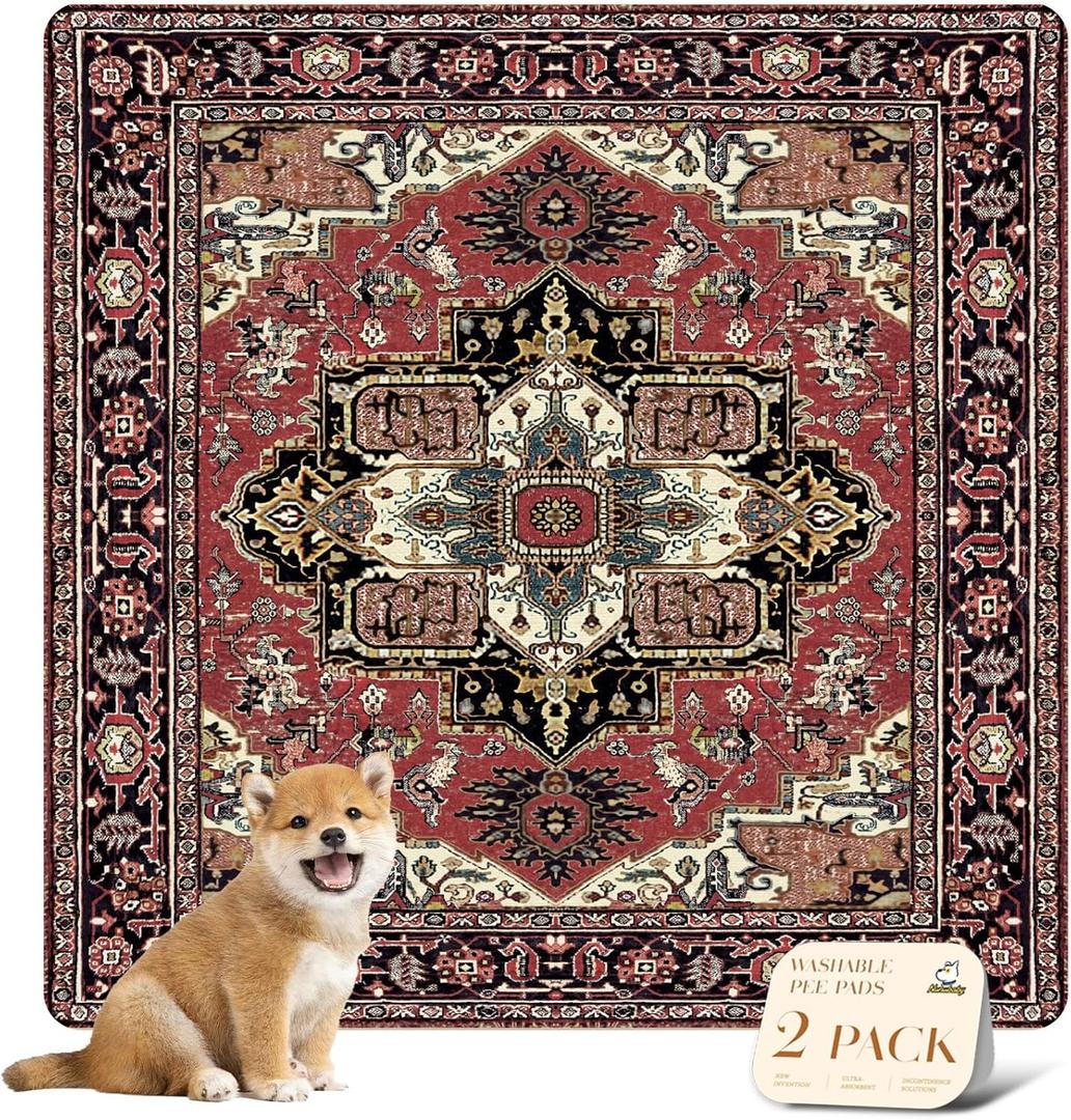 Nunubaby Washable Pee Pads for Dogs, Stylish, NonSlip and LeakProof Pee Pads. Reusable Potty Pads for Dogs for Crates and Floors. (Brown/Geo, 31" x36" )