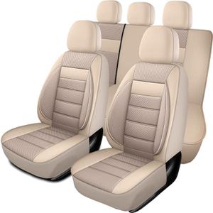 Leather 3D Foam Back Support Car Seat Covers Full Set Air Mesh Automotive Seat Covers, All Season Car Seat Cover Fit Automotive,SUV,Sedan,Van, Airbag Compatible Elegance (Beige) (N6 Beige)
