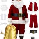 Svansea Men's Deluxe Santa Suit 11pc. Christmas Ultra Velvet Adult Santa Claus Costume Red XL