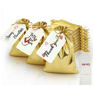 DOYIDE 100Pcs Gold Drawstring Gift Bags, 3x4in Small Jewelry Bags Drawstring Pouches, Shiny Wedding Party Favor Bags, Sachet Bags Empty for Birthday Party Christmas Baby Shower Candy Favors