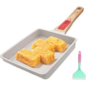 AIKENBBKK Tamagoyaki Pan, Japanese Omelette Pan Nonstick, Japanese Egg Pan, Square Egg Pan, Induction-Ready, Detachable Handle, with Silicone Spatula, PFAS & PFOA-Free, Oven Safe, White, 7.5 x 6.3