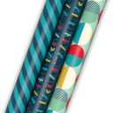 Hallmark Birthday Wrapping Paper Mini Rolls, 3-Pack (Navy Blue and Teal Stripes, Orange and Yellow Mod Circles) for Graduations, Father's Day, Easter, Any Occasion - 60 Sq. Ft. Total
