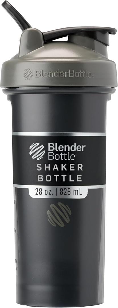 BlenderBottle Classic V2 Shaker Bottle Perfect for Protein Shakes and Pre Workout, 28-Ounce, Grey/Black, Black Shadow