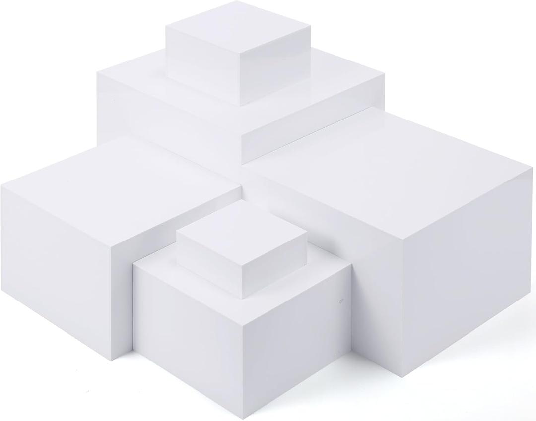 Geelin 6 Pack Acrylic Risers for Display Acrylic Cube Boxes Risers Display Stands with Hollow Bottoms Decorative Stand for Jewelry Candy Table Decor 6 Sizes(White)