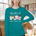 100 Days of School Shirt Teacher School Days Long Sleeve Shirts Funny 100 Days Celebration Tee Tops (XL)