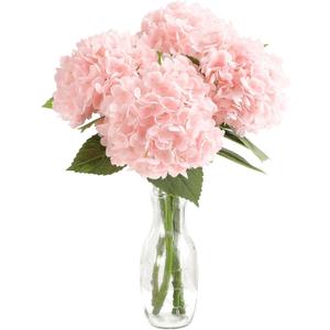 Floroom 4 Pcs Real Touch Blush Pink Hydrangea Artificial Flowers, 20" Full Faux Hydrangea Flowers Fake Flowers for Home Decor Party Floral Arrangements Wedding Bouquets Centerpieces Decorations