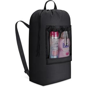 Lifewit 90L Large Laundry Bag with Shoulder Straps and Mesh Pocket, Black