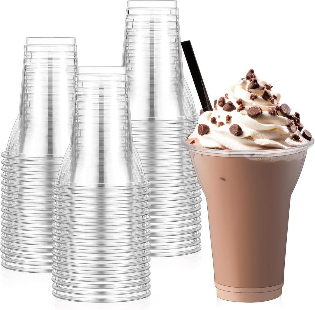 Baderke 50 Pcs Plastic Parfait Cups Root Beer Float Cups Peanut Buster Parfait Glasses Classic Clear Disposable Crystal Milkshake Mugs for Sundae Yogurt Ice Cream Christmas Party Drinks (12 oz)