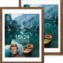 18x24 Frame Set of 2, Rustic Brown Wood Style - Display 18 x 24 Poster without Mat or 16x24 Picture with Mat, Wall Mounting Horizontal and Vertical