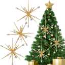 Syhood 6 Pcs Glitter Starburst Star New Year Ornaments 8 Inch Exploding Glitter Starburst Bethlehem Star Hanging Tree Ornaments Tabletop 3D Decor New Year Holiday Party(Champagne Gold,Stylish)