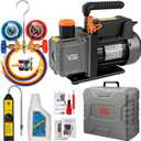 4.5 CFM AC Vacuum Pump and Gauge Set,for Mini Split/HVAC/Auto Systems,Manifold Gauge Kit Fits R134a R12 R22 R502,with Leak Detector,Upgraded Trifold Storage Case,3 Hoses,R134a Can Tap