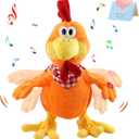 Houwsbaby 15" Electronic Squawking Chicken Toy, Easter Chicken Stuffed Animal Interactive Musical Walking Singing Waving Rooster Plush Toy with Bib Present for Kids Boys Girls Easter Thanksgiving Day