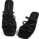 Womens Flat Sandals, Comfortable Square Toe Wide Sandals for Vacation | Comfortable Cushioned Footbed, Non-Slip Outsole and Easy Slip-on Wide Style, Perfect for Walking Everyday Wear (Black)