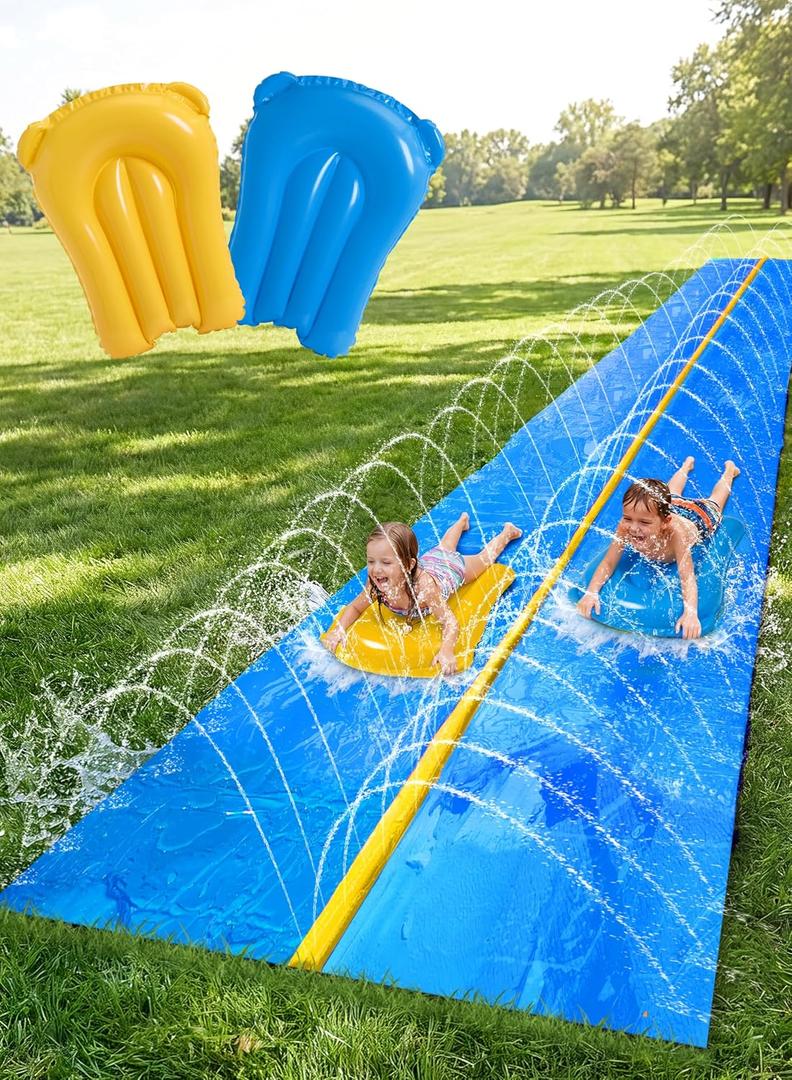 Sloosh Huge Water Slide, 30ft x 6ft Heavy Duty Lawn Water Slip with Built-in Sprinkler Slide and 2 Slip Inflatable Boards for Kids Adults Party Summer Yard Lawn Outdoor Play Activities, Large