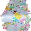 Easter Embroidered Table Runner 70 inches Long with Flowers, Bunny, Eggs, Butterfly Designs, Spring Dining Decoration (14''x70'')