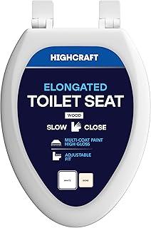 HIGHCRAFT Premium Elongated Toilet Seat with Slow-Close Design & Adjustable Hinges - Molded Wood Toilet Seat - Fits Standard Elongated Toilets - Oval Seat in White16-3/4 in × 13-3/4 in