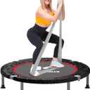 40" Mini Flodable Spring Rebounder Trampoline for Adults, Small Exercise Trampoline for Indoor Workout and Fitness, Purple Resistance Band Included, Max Load 330 LBS