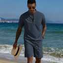COOFANDY Men's 2 Piece Cotton Linen Sets Summer Beach Outfits Casual Short Sleeve Henley Shirts and Vacation Shorts (XL)