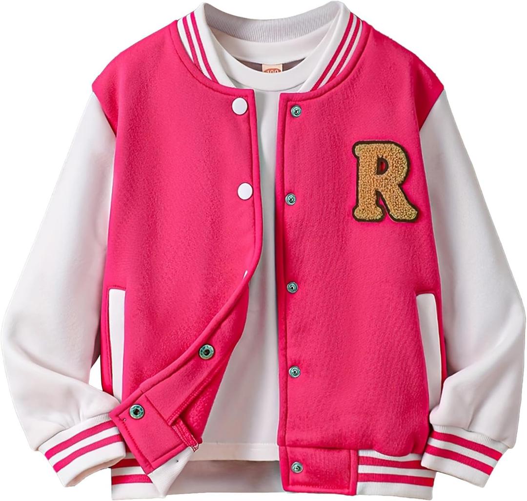 Girls Baseball Jacket kids Letterman Jackets Bomber Varsity Jacket for Girls Casual Outerwear 4-12 Years