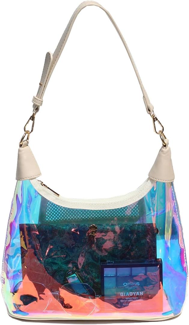 Clear Shoulder Bags for Women, Stadium Approved Cute Hobo Tote Crossbody Handbag Mini Clutch Purse