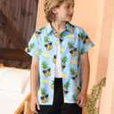 Boys' Hawaiian Shirts Short Sleeve, Tropical Button-Down Shirts for Youth Kids 5-14 Years Summer Vacation Beach Swim (Blue, M)