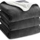 Bedsure Sherpa Fleece Blankets King Size for Bed - Thick and Warm, Soft Fuzzy Plush King Blanket for Winter, Charcoal, 108x90 Inches