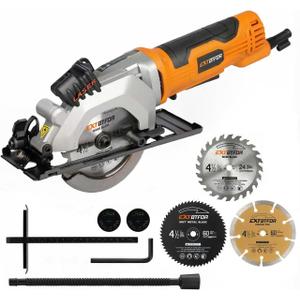 Power Circular Saw,4.8A Mini Circular Saw with Laser Guide,4000RPM Corded Saw Equipped with 3 Pcs 4-1/2" Blades，Maximum Cutting 1-11/16" at 90° and 1-1/8"at 45° for Wood, Soft Metal, Plastic