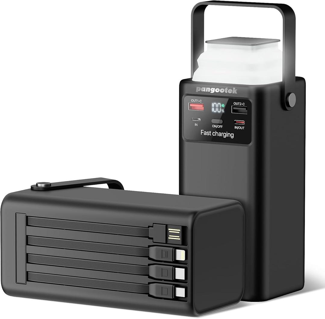 Portable Power Station 99Wh 27000mAh Portable Charger Power Bank with Camping Light 22.5W Fast Charging QC 3.0 PD Built in Cables Outdoor Generator for Hiking Fishing Travel (Black)