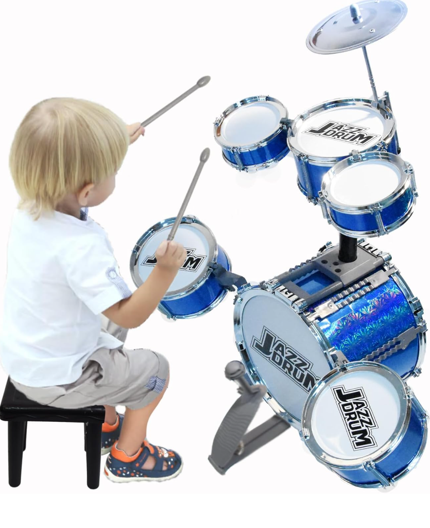 Toddler Drum Set Kids Drum Set with Stool Toddler Drum Set for Ages 3-5 4-6 5-7 Drum Sets Toy Six Drums Baby Drums Set Musical Instruments Drum Toy Playset Birthday Xmas for Boys Girls