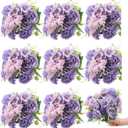 Zeyune 8 Pcs Artificial Flowers Bouquet Fake Silk Flowers Faux Bouquet Hydrangea Bouquets for Valentine's Day Wedding Birthday Party Table Centerpieces Home Office Decoration (Purple, Peony)