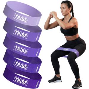 Tribe Lifting Fabric Resistance Bands for Working Out - 5 Exercise Bands Set for Legs and Glutes - Booty Bands for Women and Men - Thick Cloth Workout Bands for Physical Therapy, Hip Training