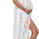 JustVH Maternity Off Shoulder Chiffon Gown for Photography Split Front Maxi Pregnancy Dress for Photoshoot XS