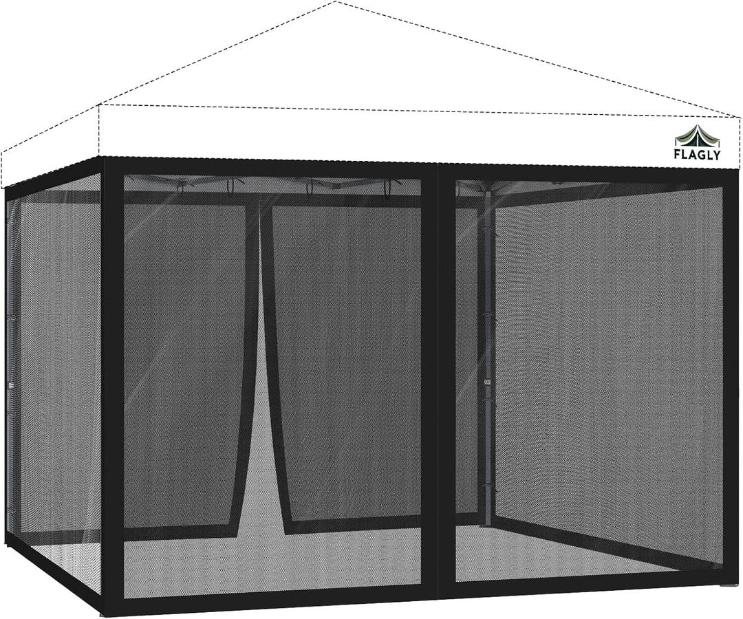 10x10 ft Mosquito Netting for Pop Up Canopy, Universal Bug Screen Tent Enclosure, Outdoor Canopy Mesh Net with Zipper Doors for Camping, Patio, Backyard (Netting OnlyBlack)