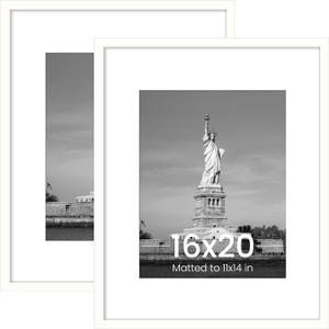 ENJOYBASICS 16x20 Picture Frame, Display Poster 11x14 with Mat or 16 x 20 Without Mat, Wall Gallery Photo Frames, White, 2 Pack