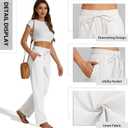 SEMARO Womens Casual Linen High Waist Pants Drawstring Loose Fit Summer Pants Trousers with Side Pockets (White, M)
