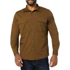 Amazon Essentials Mens Slim-Fit Long-Sleeve Two-Pocket Utility Shirt (Large Tall, Dark Olive)