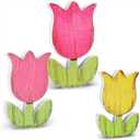 3 Size Spring Tulips Wood Signs Spring Table Decoration Retro Pastel Flower Table Centerpieces Double Printed Farmhouse Distressed Easter Tiered Tray Floral Block Tabletop Signs for Home Decor