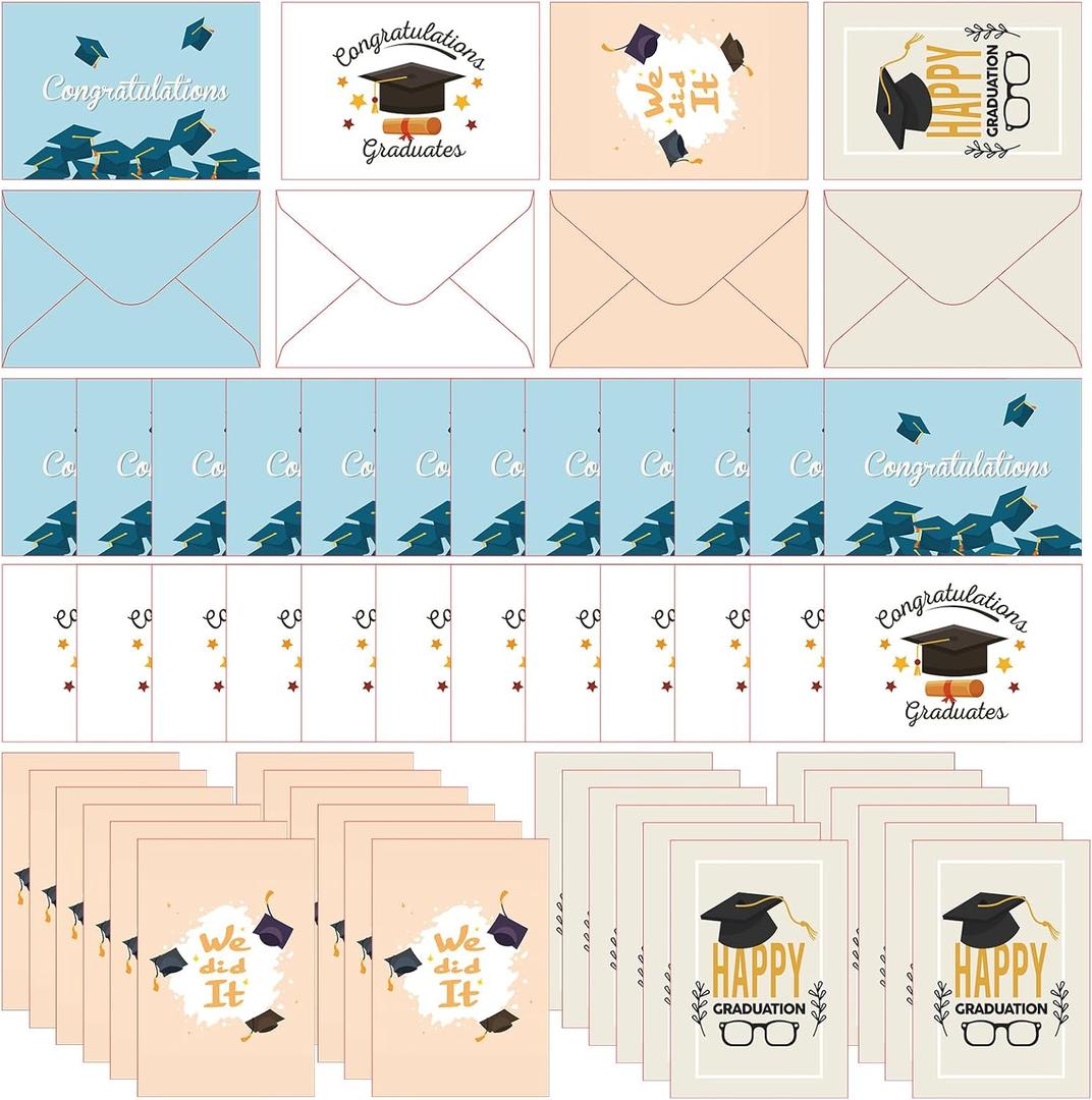 48 Pcs Graduation Envelopes 6.3 x 4.3 Inches 4 Assorted Holiday Envelopes for Greeting Cards Holiday Invitations Supplies(Graduation)