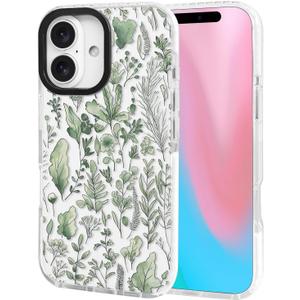ChiCsFleur for iPhone 16 Case, TPU Phone case with Camera Protection for Women Girls Teens - Green Watercolor Botanical Leaf Herb Natural Garden Floral Clear Gift Sorority Aesthetic Unique (Verdelle)