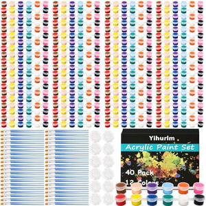 Amazon.com: Yihurlm 40 Pack Mini Acrylic Paint Set,12 Color Acrylic Paint Strips for Kids&Adults,Washable Paint Set 40 Flat and 40 Pointed Brushes,12 Paint Palettes,Kids Paint Set for Painting Artistic Crafts : Arts, Crafts & Sewing