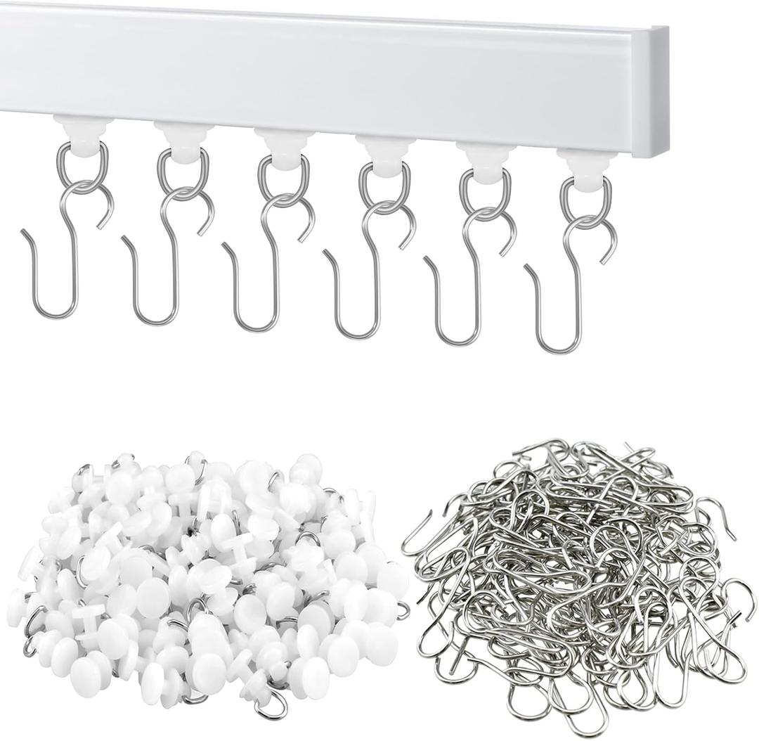 200Pcs Curtain Track Gliders Hooks, 100 Pieces Hooks and 100 Pieces Gliders for Ceiling Sliding Curtain Track, Shower Curtain Pulley for Window Shower Curtain Tracks