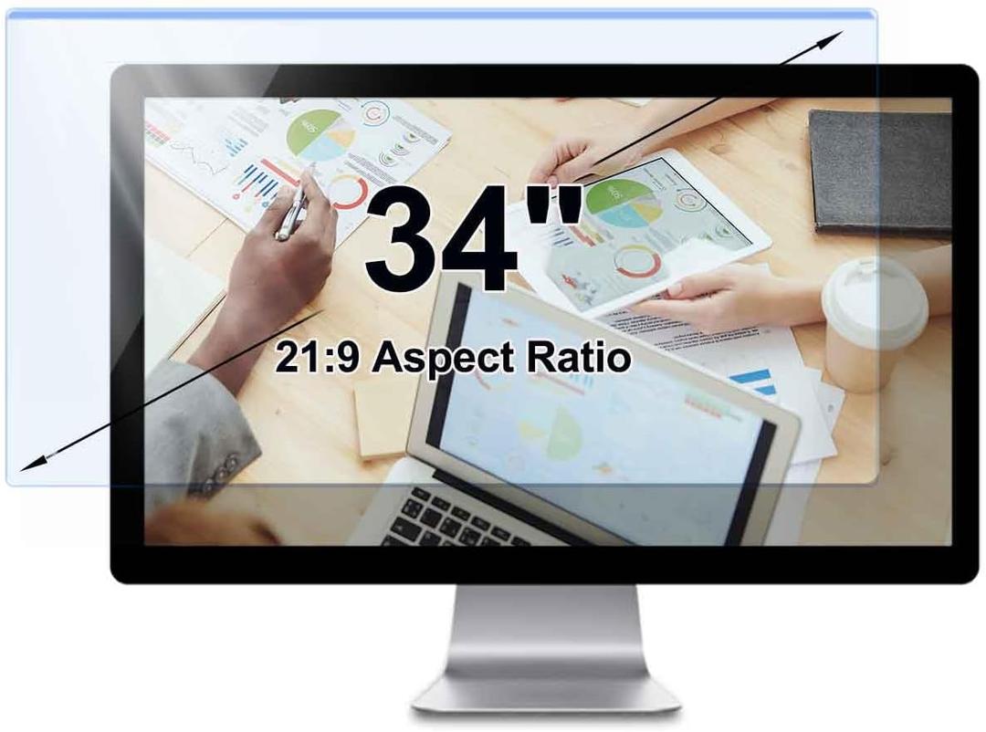 Hanging Blue Light Blocking Screen Protector Panel for 34 Inch | 21:9 Widescreen Monitor, Eye Protection Blue Light Blocking Anti Glare Filter, Anti-Scratch Hanging Design for Easy On/Off