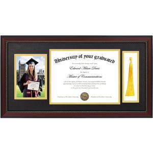 upsimples 11x22 Diploma Frame with Tassel Holder for 8.5x11 Certificate and 5x7 Photo with Black over Gold Mat, High Definition Glass, Mahogany with Gold Beads, 1 Pack