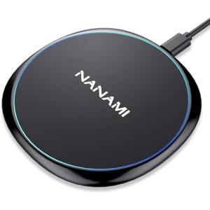 Fast Wireless Charger, NANAMI 7.5W Charging Pad Compatible iPhone 17/17 Air/17 Pro/17 Pro Max/16/15/14/13/12, 10W Qi Charger for Samsung Galaxy S25/S25 Ultra/S24/S24 Ultra//S23/S22/S21 & 5W AirPods 2 (Black)