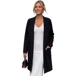 CHICWISH Women Open Front Knit Long Cardigan Patch Pocket Long Sleeve Fall Winter Casual Chunky Coatigan Sweater Coat (Black, S)