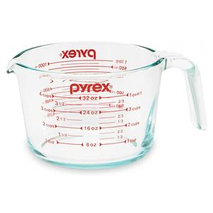 Pyrex 4-Cup Glass Measuring Cup For Baking and Cooking, Dishwasher, Freezer, Microwave, and Preheated Oven Safe, Essential Kitchen Tools