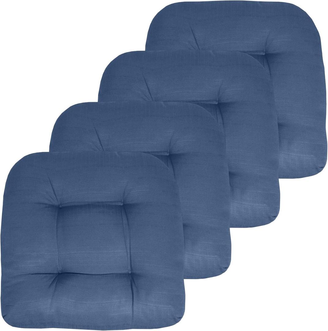 Sweet Home Collection Patio Cushions Outdoor Chair Pads Premium Comfortable Thick Fiber Fill Tufted 19" x 19" Seat Cover, 4 Count (Pack of 1), Blue